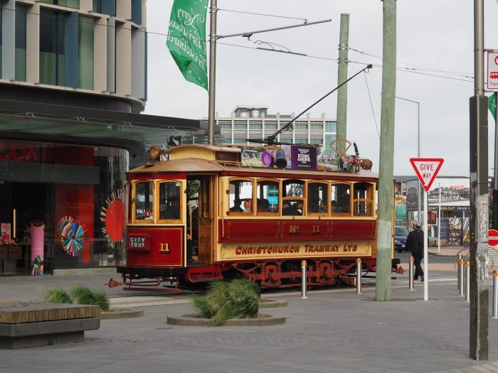 Vintage hop on hop off tram in Christchurch New Zealand